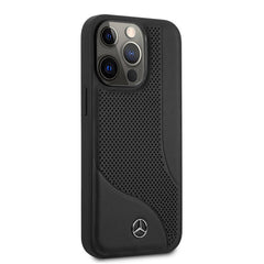 IPHONE 13 PRO MAX - LEATHER BLACK WITH PERFORATED AREA & EMBOSSED LINES - MERCEDES-BENZ