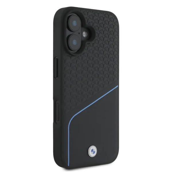 iPhone 16 - Leather Black Hard Case Signature Collection MagSafe Compatible Textured Design With Line And Metal Logo - BMW - Image 2