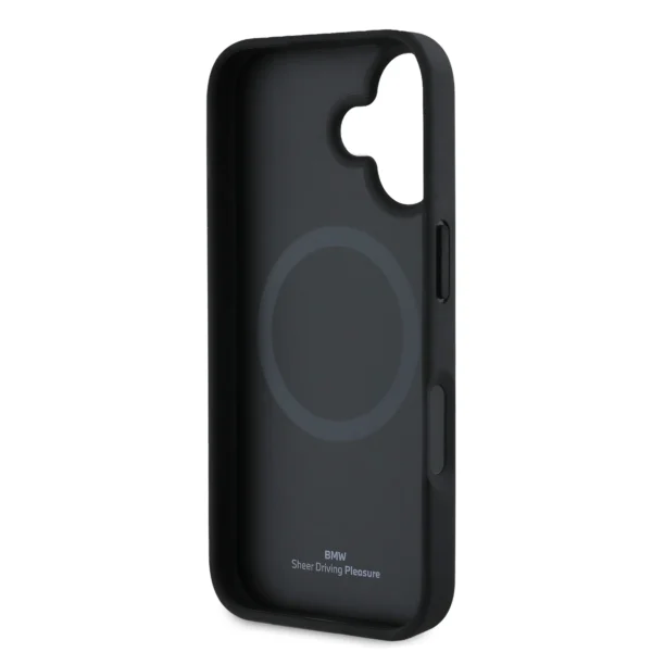 iPhone 16 - Leather Black Hard Case Signature Collection MagSafe Compatible Textured Design With Line And Metal Logo - BMW - Image 3