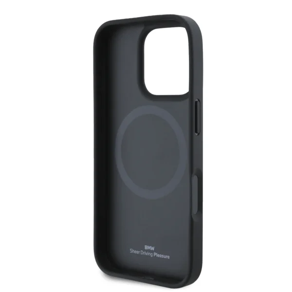 Phone 16 Pro Max - Leather Black Hard Case Signature Collection MagSafe Compatible Textured Design With Line And Metal Logo - BMW - Image 3