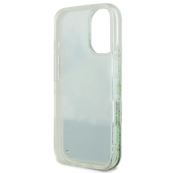 iPhone 16 - PC/TPU Green Hard Case MagSafe Compatible Liquid Glitter Flower Design - GUESS - Image 3