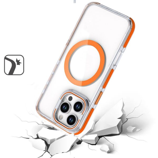 iPhone 16 Pro 6.3 inch MagSonic Camera Bracket Stand Magnetic Ring Circle Hybrid - Orange - Image 4