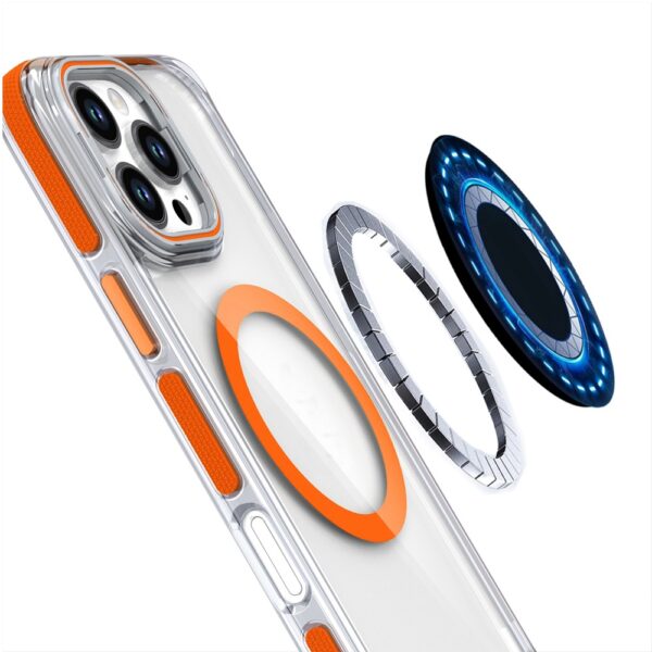 iPhone 16 Pro 6.3 inch MagSonic Camera Bracket Stand Magnetic Ring Circle Hybrid - Orange - Image 5