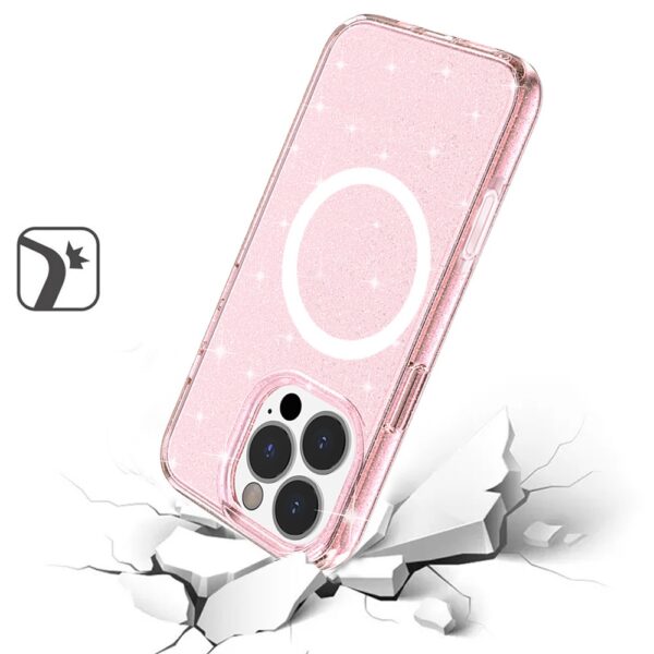 iPhone 16 Pro 6.3 inch Glitter Ultra [Magnetic Circle] Thick 3mm Transparent Hybrid - Pink - Image 3