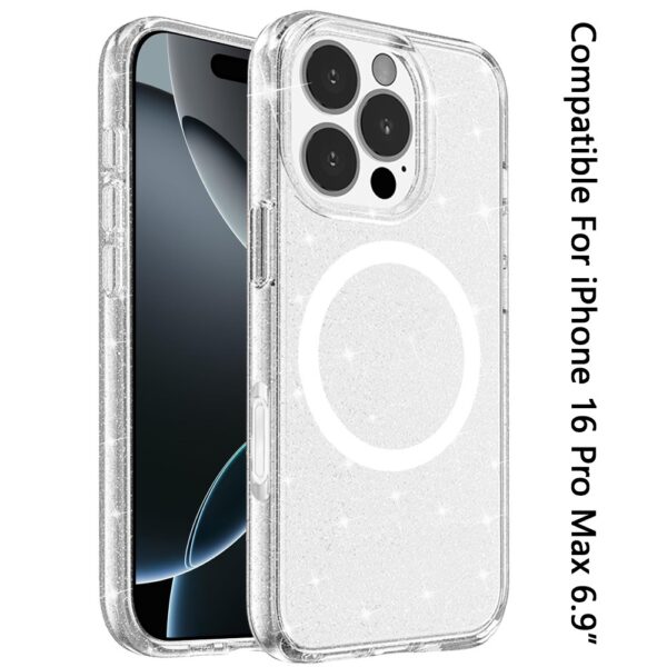 iPhone 16 Pro Max 6.9 inch Glitter Ultra [Magnetic Circle] Thick 3mm Transparent Hybrid - Clear - Image 3
