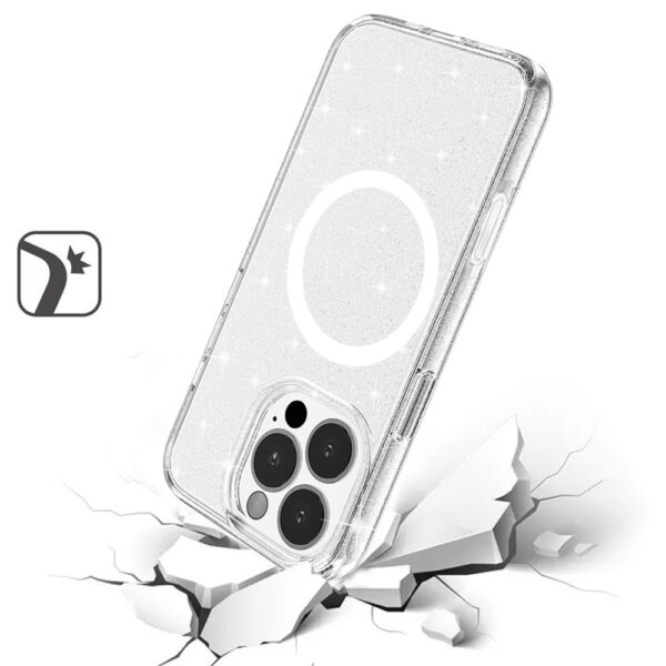 iPhone 16 Pro Max 6.9 inch Glitter Ultra [Magnetic Circle] Thick 3mm Transparent Hybrid - Clear - Image 4